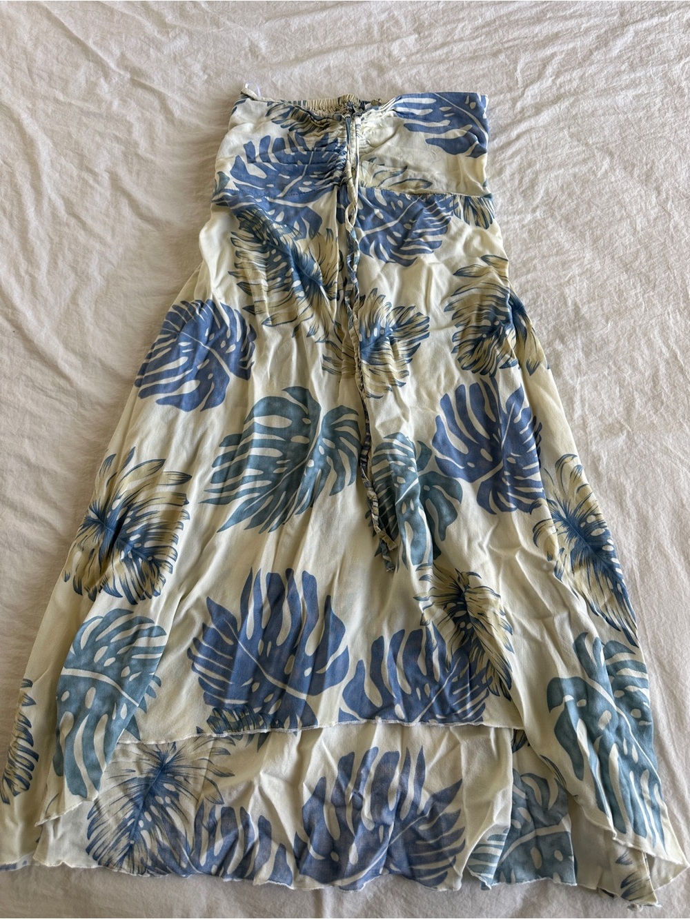 Blue Tropical Leaf Strapless Skirt
